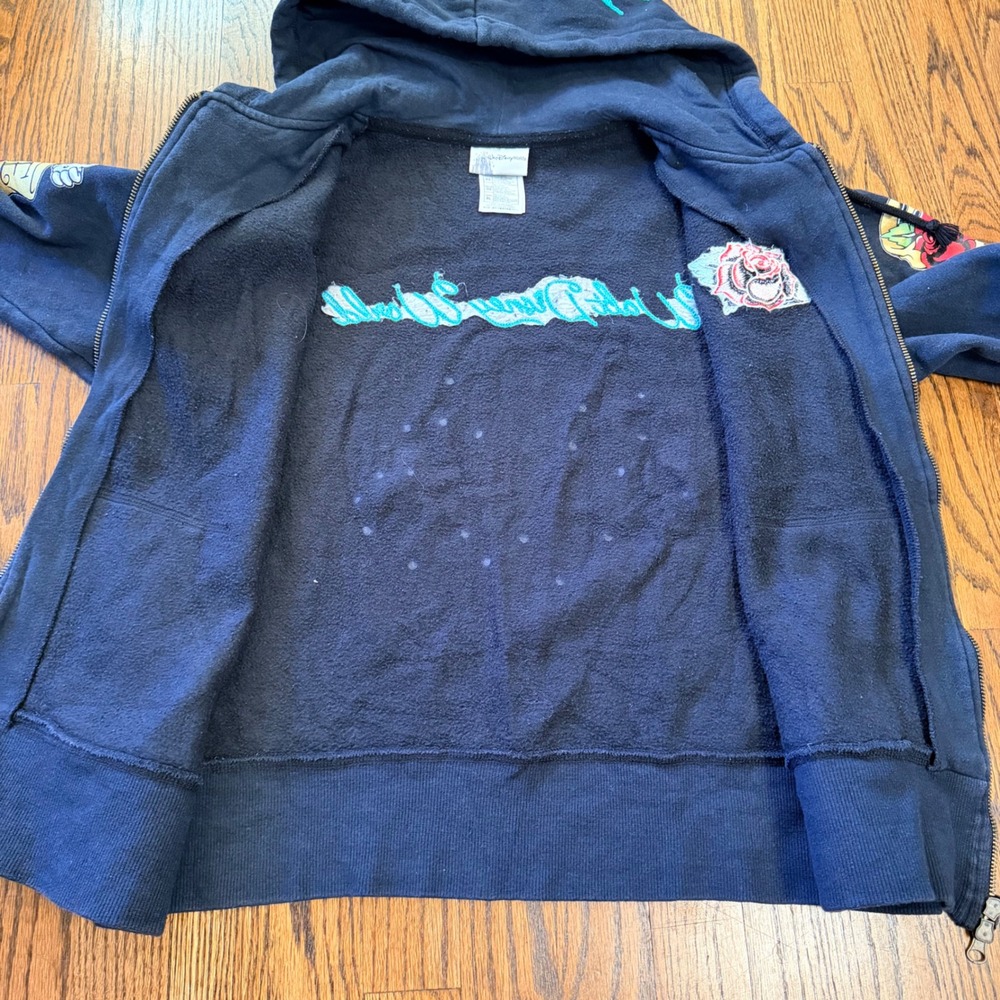 Disney Mickey Mouse Tattoo Rose Zip Hoodie XL Kids Fits Adult Small Black - Picture 7 of 12